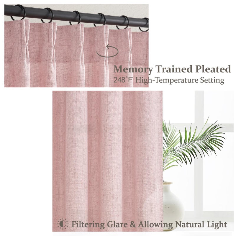 PleatedDrapes Pretty Light Pink Semi Sheer Curtains 96 Inches Long for Living Room 2 Panels Set, Memory Shaped Pinch Pleated 8 FT Faux Linen Light-Filtering Nursery Curtain Back Tab Elegent Window Drapes W40 x L96 - Image 5