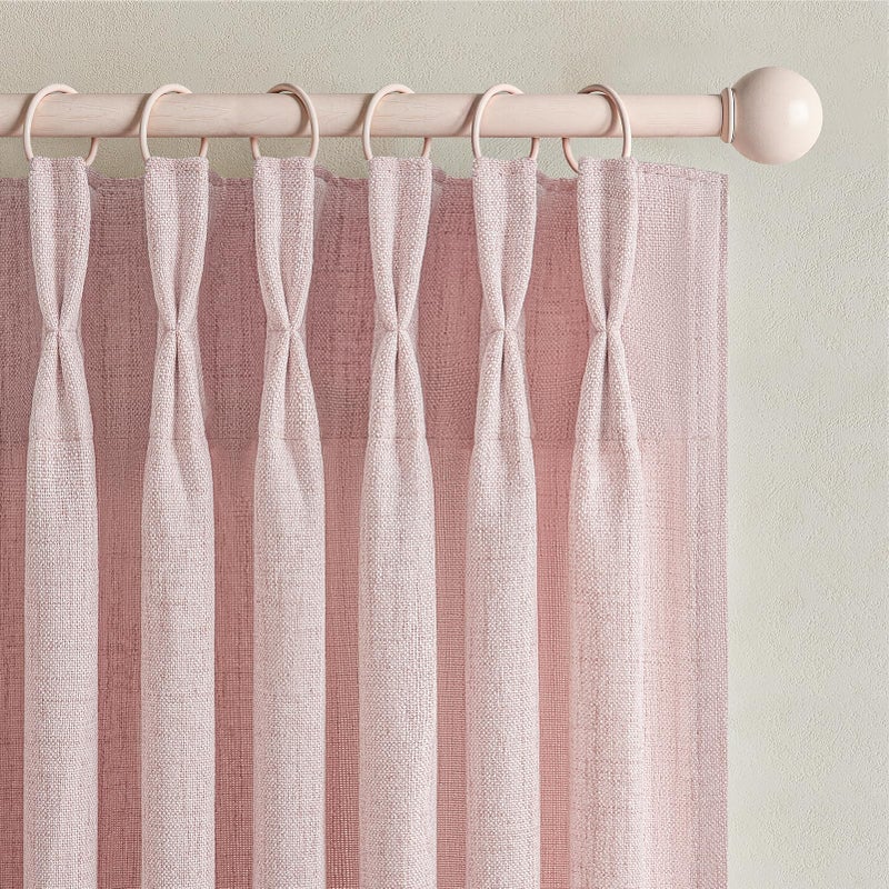 PleatedDrapes Pretty Light Pink Semi Sheer Curtains 96 Inches Long for Living Room 2 Panels Set, Memory Shaped Pinch Pleated 8 FT Faux Linen Light-Filtering Nursery Curtain Back Tab Elegent Window Drapes W40 x L96 - Image 1