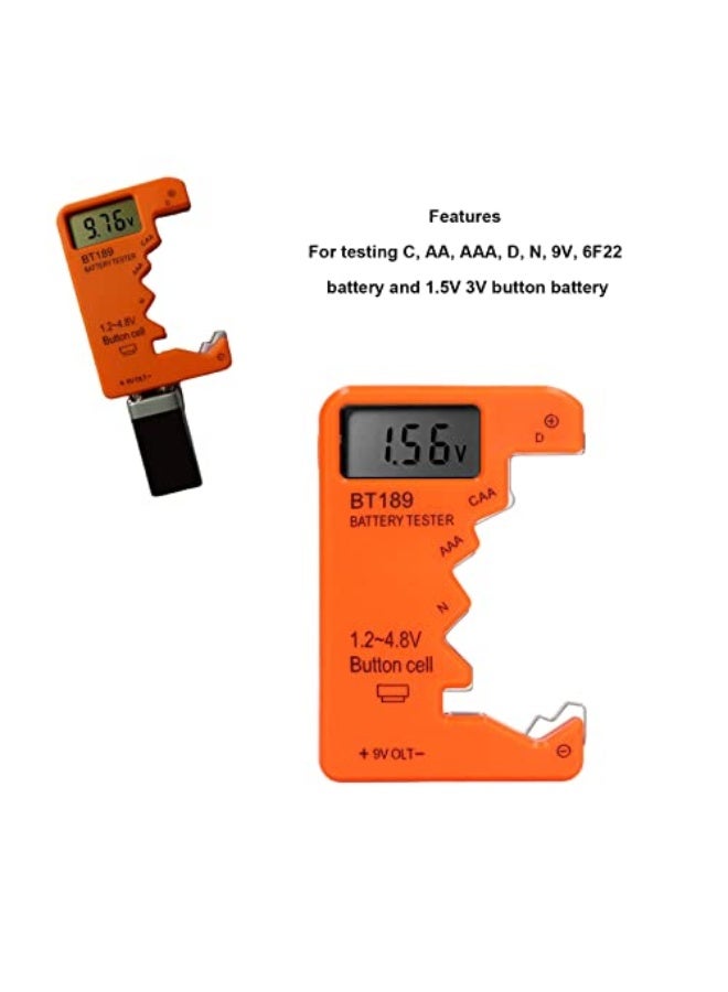 Battery life tester, battery capacity tester with digital display for 9V 6F22 1.5V batteries, suitable for C, D and N batteries made of ABS (orange) - Image 2