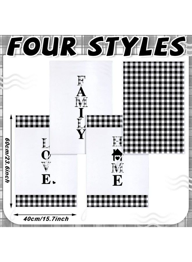Honoson 4 Pieces Buffalo Plaid Kitchen Towels Black White Plaid Towels Home Family Love Hand Towels Set Farmhouse Fast Drying Decorative Towels For Cooking  - Image 4