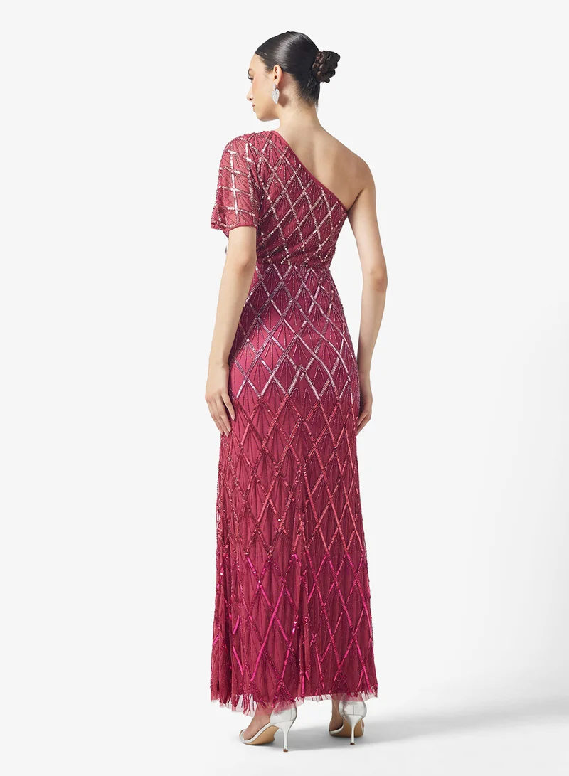 Amelia Rose Cape Sleeve Embellished Midi Dress