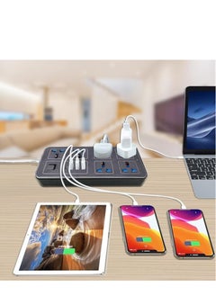 Generic Extension SOCKET BOARD with 6 AC Sockets& 3 USB 1 Type C Port , 6FT Extension Cord Surge Protector for Home Office Dorm Power Button Safe to Use .Flat Plug, Wall Mountable, Desk USB Charging Station, Ideal for All Electronic Devices,Black UK Plug  - Image 4