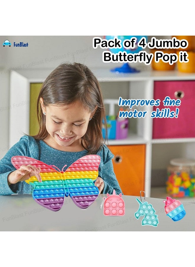 FunBlast Pop it Set (Pack of 4) Jumbo Butterfly Pop it Fidget Toy, Kids Toys, Pop Bubble Fidget Toys Big Size -162 Bubbles - (Multicolor) - Image 4