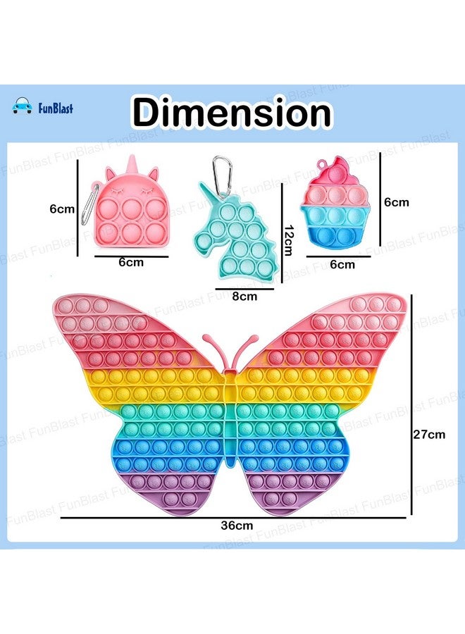 FunBlast Pop it Set (Pack of 4) Jumbo Butterfly Pop it Fidget Toy, Kids Toys, Pop Bubble Fidget Toys Big Size -162 Bubbles - (Multicolor) - Image 3