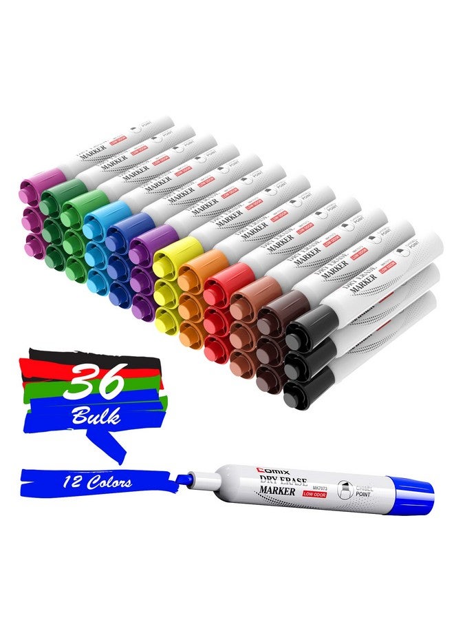 COMIX Dry Erase Markers Chisel Tip White Board Markers 36 Count 12 Assorted Colors Low Odor Markers For Kids Teachers Office & School Supplies - Image 1