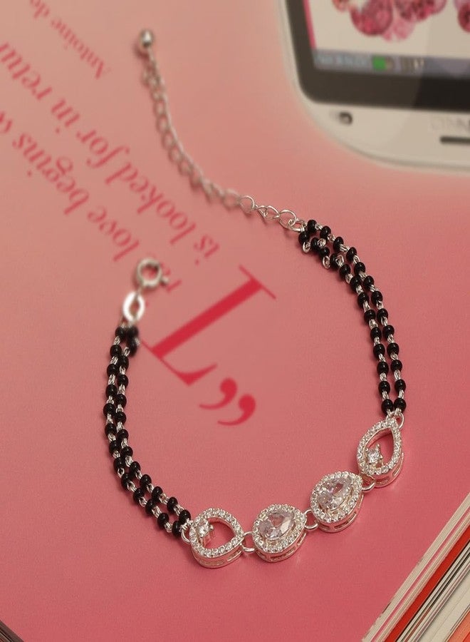 LeCalla سوار مانغالسوترا الكلاسيكي على شكل كمثرى من الفضة الإسترلينية 925 مع كريستال بول وزركونيا مكعبة قابل للتعديل للنساء مع مشبك حلقي نابض بطول 8 بوصات - Image 3