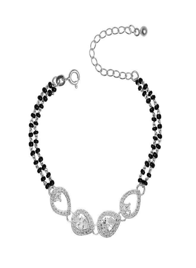 LeCalla سوار مانغالسوترا الكلاسيكي على شكل كمثرى من الفضة الإسترلينية 925 مع كريستال بول وزركونيا مكعبة قابل للتعديل للنساء مع مشبك حلقي نابض بطول 8 بوصات - Image 1