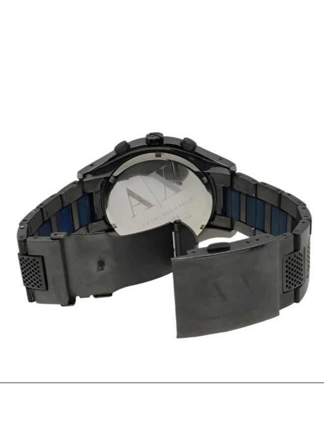 ارماني اكسشينج ساعة كرونوغراف بقرص أزرق وحزام فولاذي رمادي للرجال - AX1166 - Image 2