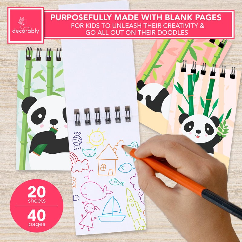 Decorably 24 Pack Panda Themed Party Favor Notepads - 12 Adorable Designs 2.4x4in Mini Notebooks for Kids Party Favors, Spring Bound 20 Sheets - Image 2
