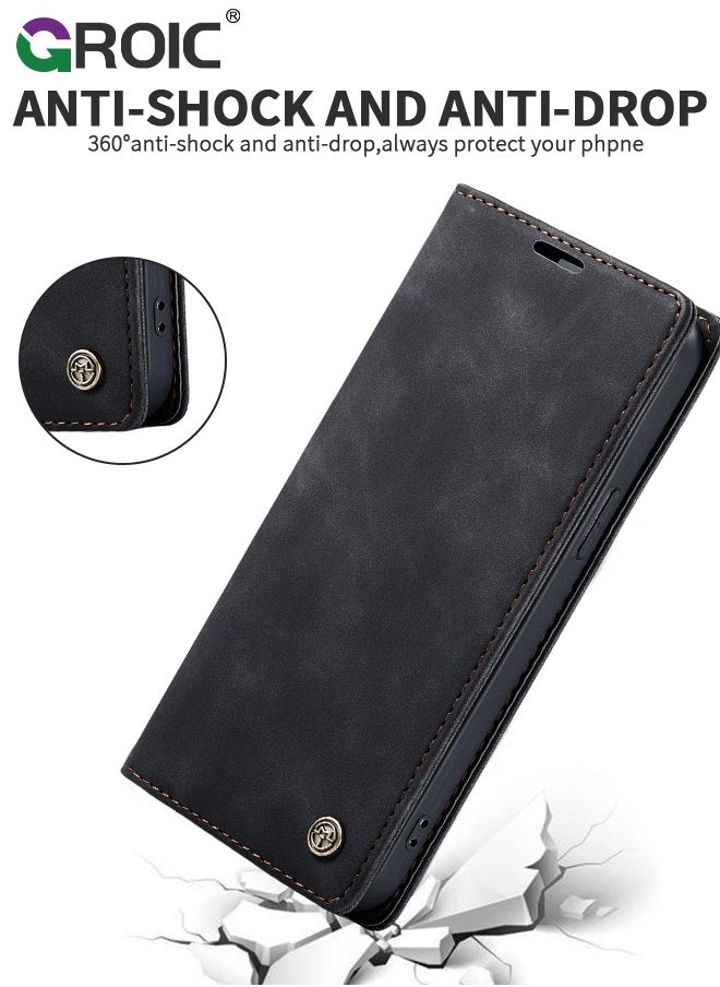 GROIC - For iPhone 16 Pro Max Phone Case, Luxury Leather Wallet Cover, Leather Wallet Case Classic Design with Card Slot and Magnetic Flip Folding Case,iPhone 16 Pro Max Phone Shell 6.9'' - Image 1