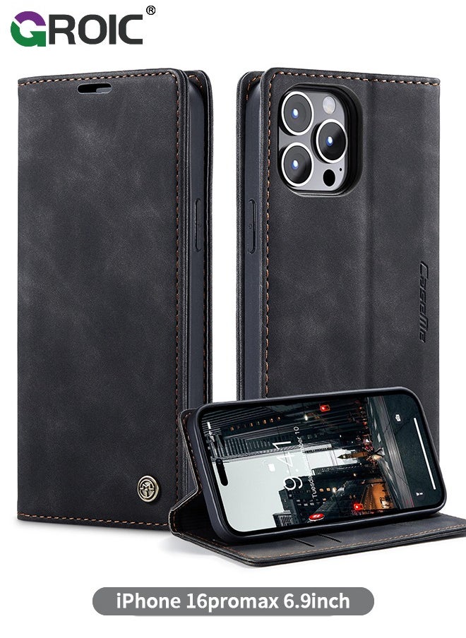 GROIC - For iPhone 16 Pro Max Phone Case, Luxury Leather Wallet Cover, Leather Wallet Case Classic Design with Card Slot and Magnetic Flip Folding Case,iPhone 16 Pro Max Phone Shell 6.9'' - Image 1