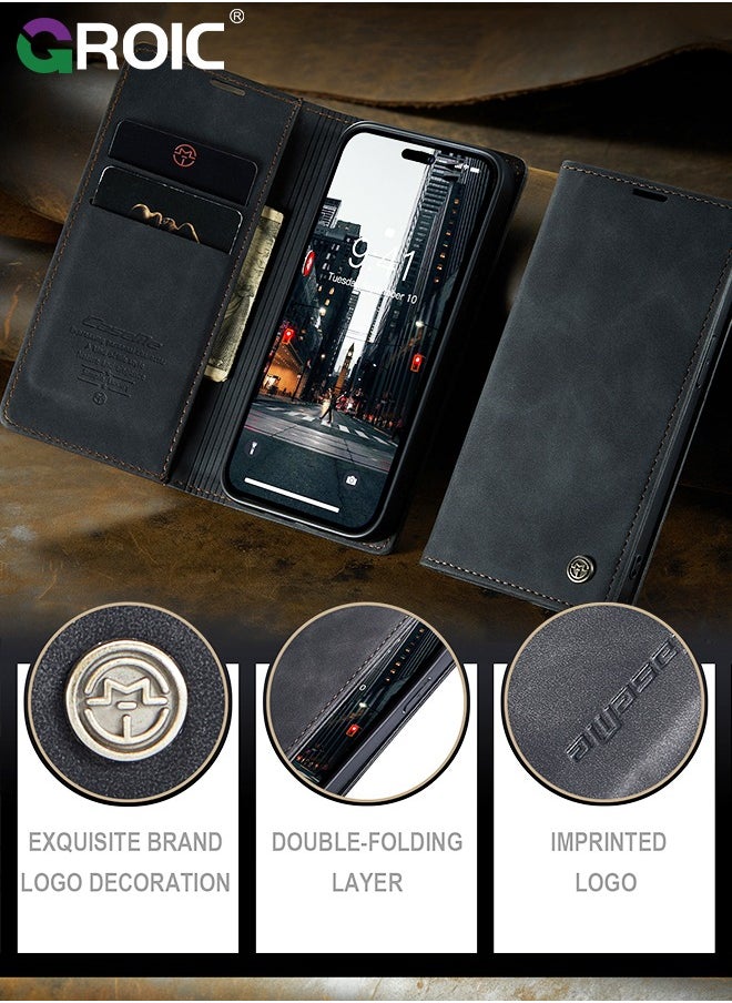 GROIC - For iPhone 16 Pro Max Phone Case, Luxury Leather Wallet Cover, Leather Wallet Case Classic Design with Card Slot and Magnetic Flip Folding Case,iPhone 16 Pro Max Phone Shell 6.9'' - Image 1