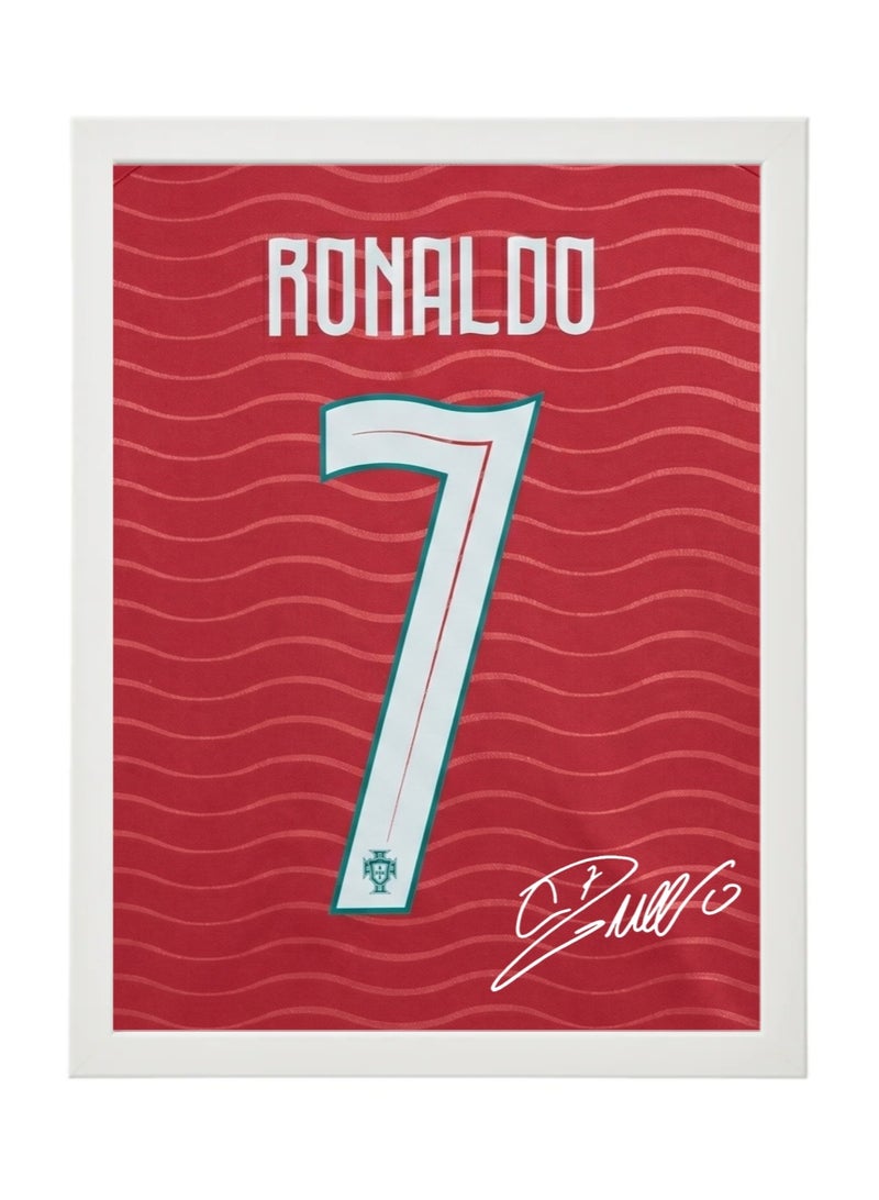 Cristiano Ronaldo Portugal Jersey #7 World Cup 2026 with Printed Autograph Framed Poster 30x40cm , Soccer Memorabilia Gift for Football Fans