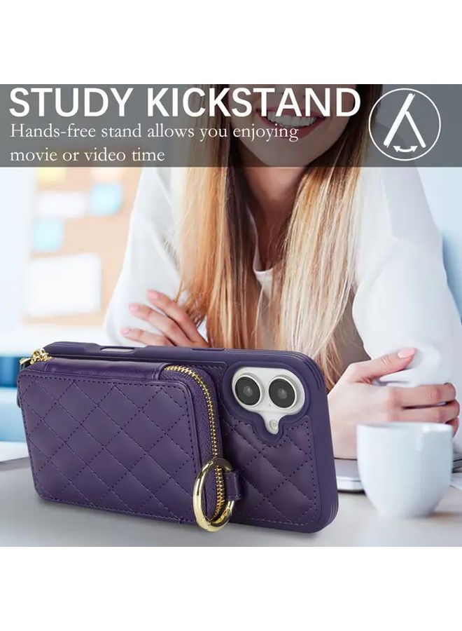 محفظة هاتف بتصميم نمر باللون الرمادي الداكن متوافقة مع آيفون 14 بلس، تحتوي على فتحة لبطاقات الائتمان، وحجرة بسحاب، وحلقة حامل - Image 5