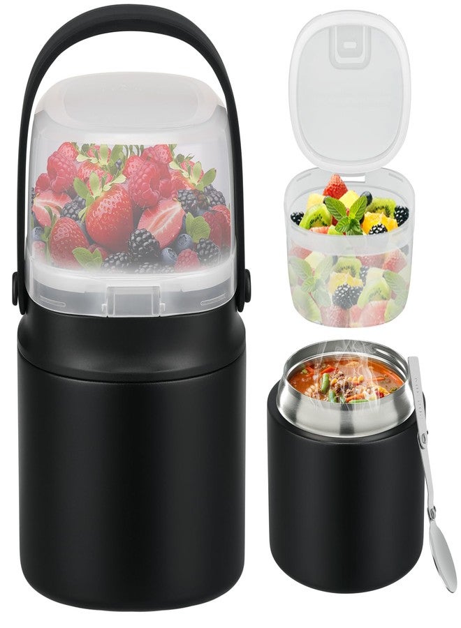 JOOPETALK 14 oz Soup Thermo for Hot Food with 7 oz Snack Container, Leak-Proof Insulated Lunch Container Kids and Adults, Stainless Steel Double Wall Vacuum Wide-mouth Thermal with Spoon and Handle-Black - Image 1