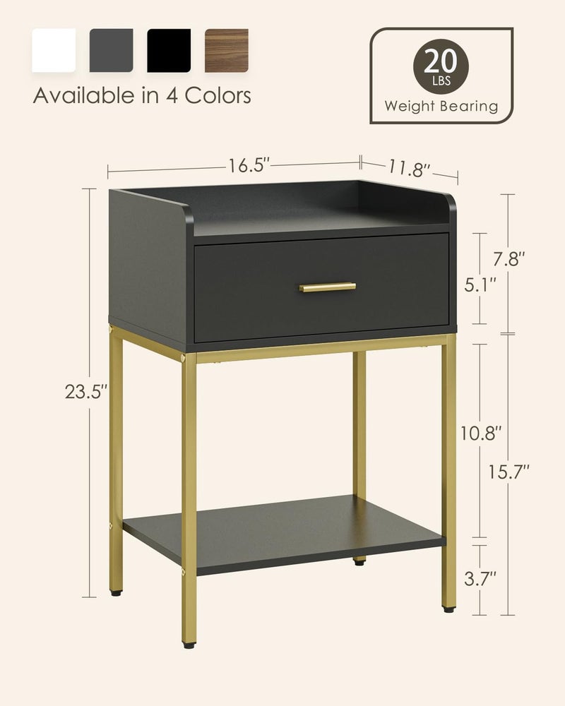 Masupu Nightstand,Bedside Table 3-Tier Modern Night Stand with Storage Drawer and Shelf,Small End Side Table for Bedroom,Living Room,Black (Without Outlet, Black) - Image 2