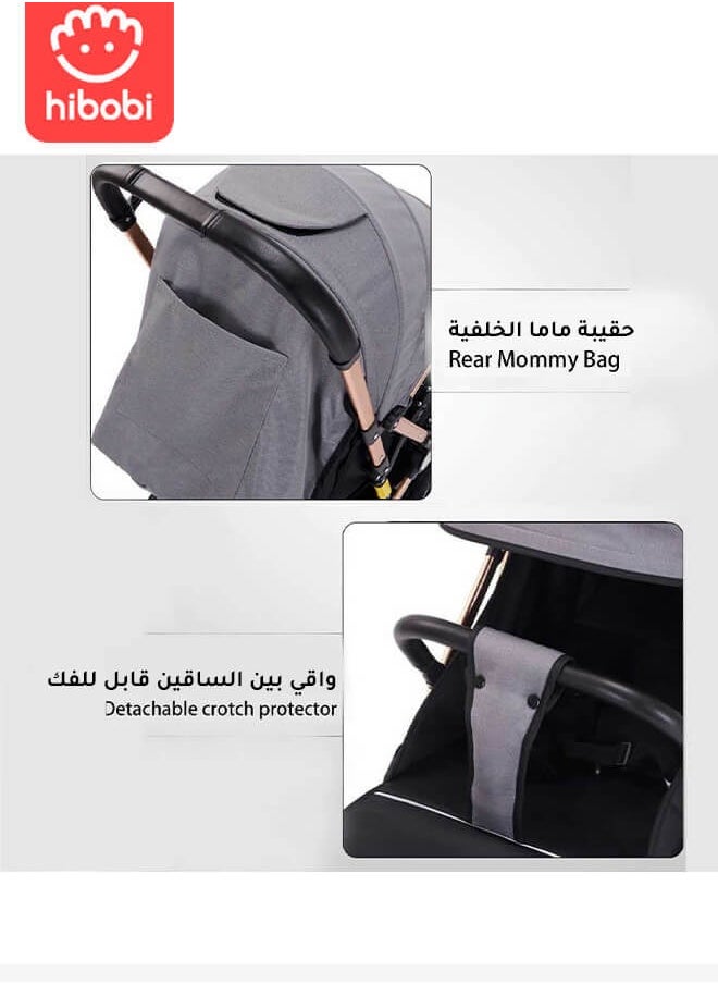 hibobi - Luxury Multi-Functional Foldable and Portable Baby Stroller, With a Reversible Handle and Shock-Absorbing Spring,Lightweight Baby Stroller - Image 1