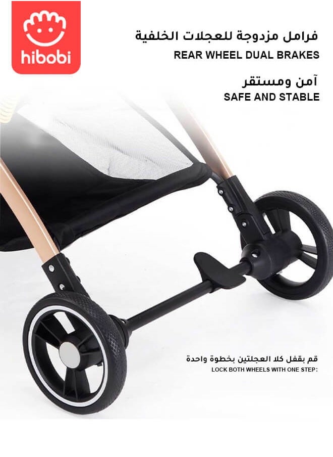 hibobi Luxury Multi-Functional Foldable and Portable Baby Stroller, With a Reversible Handle and Shock-Absorbing Spring,Lightweight Baby Stroller  - Image 4