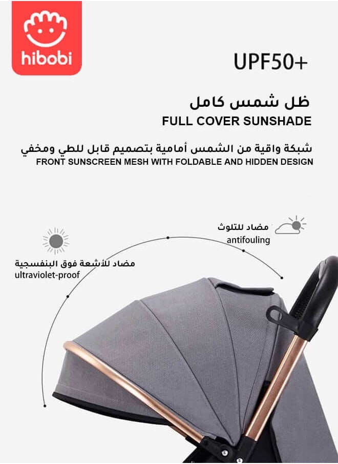hibobi Luxury Multi-Functional Foldable and Portable Baby Stroller, With a Reversible Handle and Shock-Absorbing Spring,Lightweight Baby Stroller  - Image 5