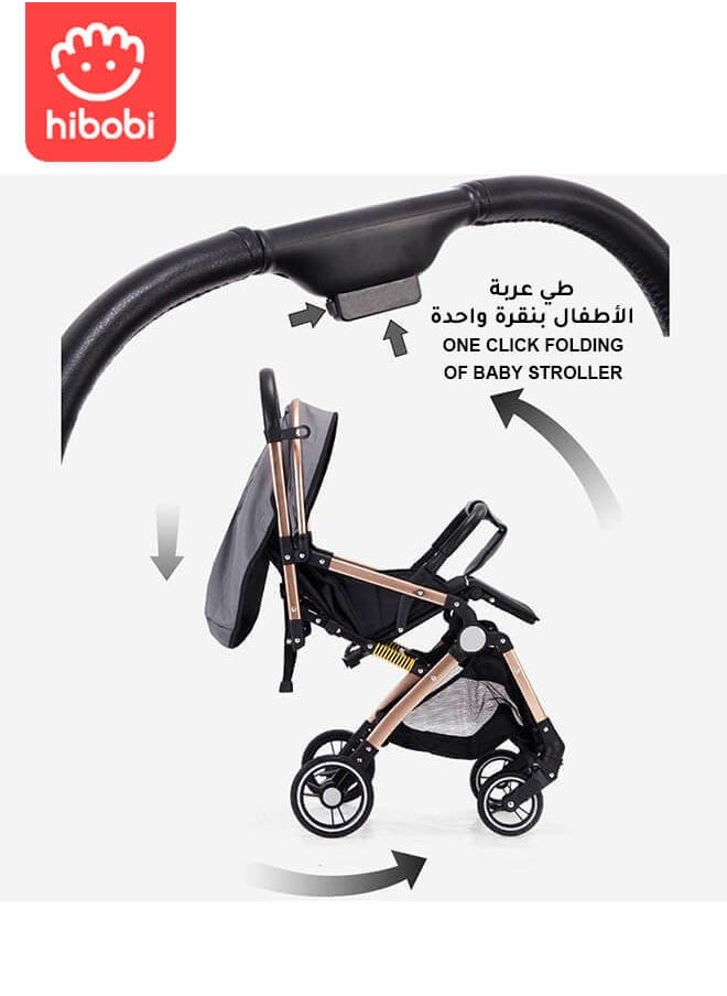 hibobi - Luxury Multi-Functional Foldable and Portable Baby Stroller, With a Reversible Handle and Shock-Absorbing Spring,Lightweight Baby Stroller - Image 1