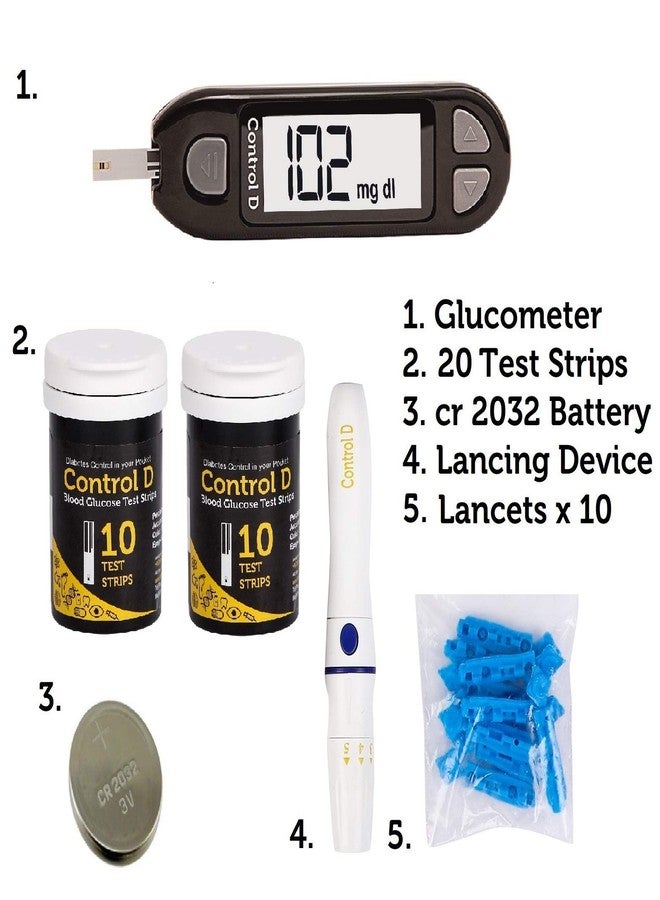 كونترول_دي جهاز قياس نسبة السكر في الدم Control D (عبوة من 20 شريط اختبار، أسود) | جهاز قياس نسبة السكر في الدم - Image 2