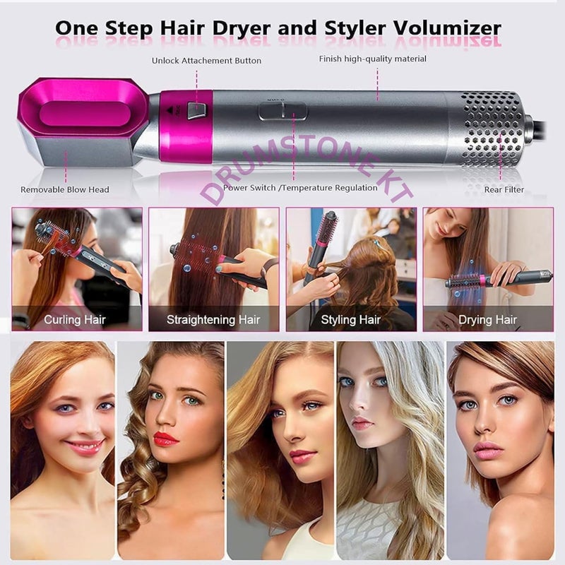 Drumstone { Womens Special 10+6 𝗬𝗲𝗮𝗿𝘀 Warranty } 5-in-1 Hot Air Brush Hair Styler | Curling Iron, Blow Dryer & Straightener | 3-Speed Heat Settings | Detachable Design | Frizz-Free Styling for All Hair Types - Image 4