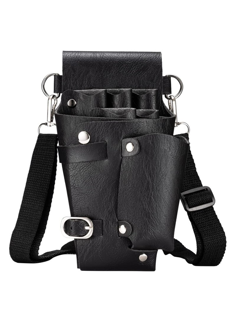 SYOSI Scissor Holster, Barber Hip Bag, Multi Pockets Hairdressing Scissors Comb Holster, Hair Stylist Tools Leather Pouch Bag with Waist Shoulder Belt, Professional Salon Hairdresser Belt Bag - Image 1