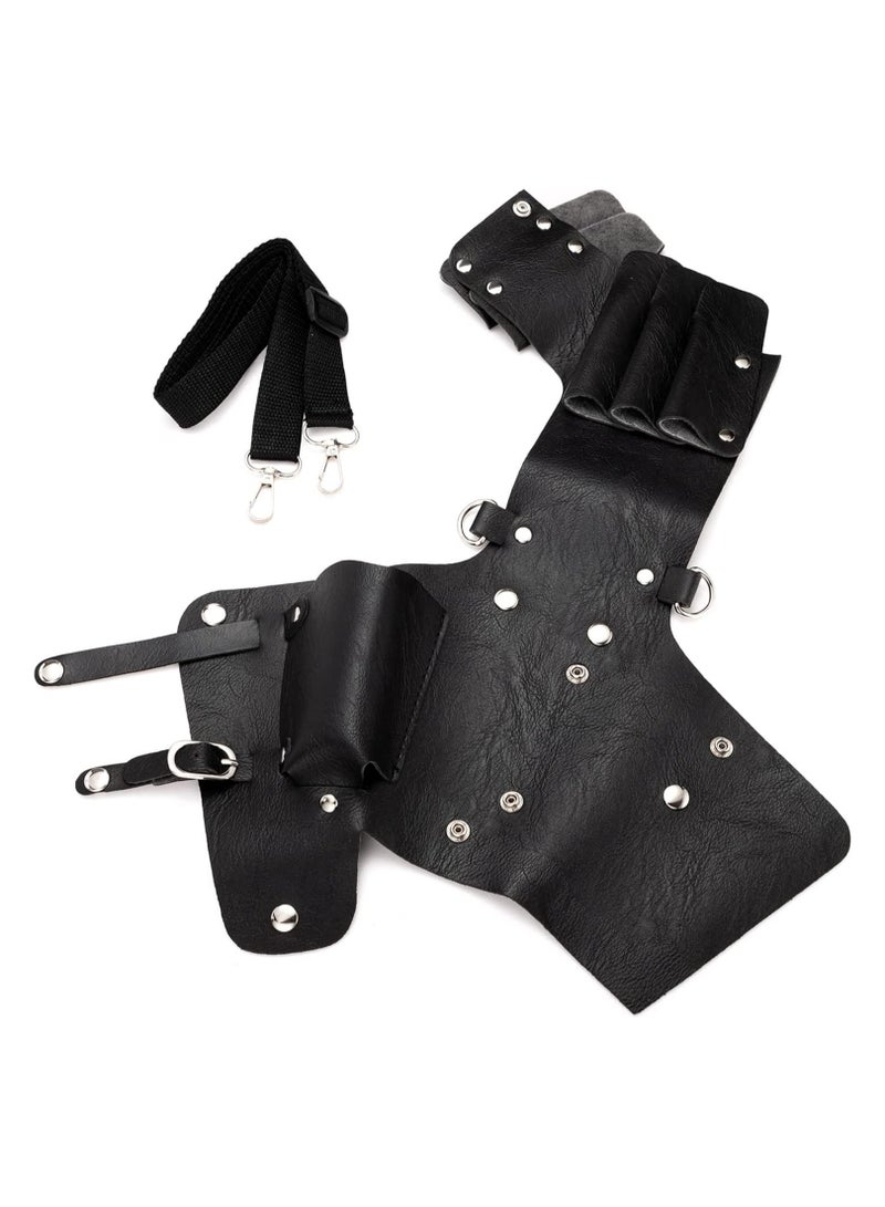 SYOSI Scissor Holster, Barber Hip Bag, Multi Pockets Hairdressing Scissors Comb Holster, Hair Stylist Tools Leather Pouch Bag with Waist Shoulder Belt, Professional Salon Hairdresser Belt Bag - Image 5