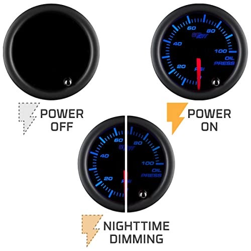 GlowShift Tinted 7 Color 100 PSI Oil Pressure Gauge Kit - Includes 1/8-27 NPT Electronic Sensor & Wiring - Multi-Color Display - Black Dial - Smoked Lens - for Car & Truck - 2-1/16" 52mm - Image 5