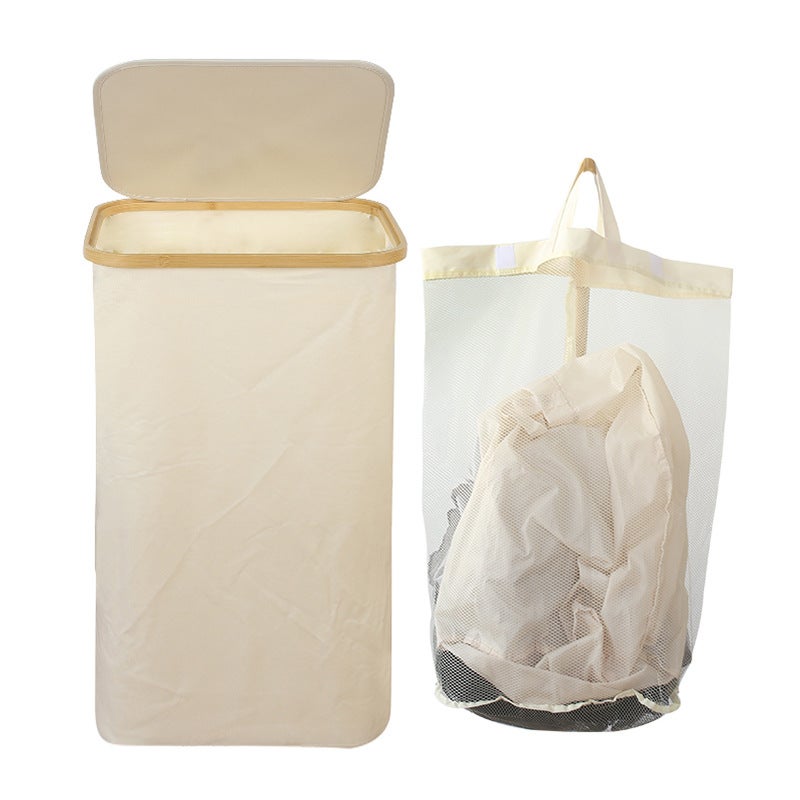 Dirty Clothes Basket Bedroom With Inner Bag With Lid Foldable Bamboo And Wood Dirty Clothes Storage Basket Bathroom Large Dirty Clothes Basket - Image 5