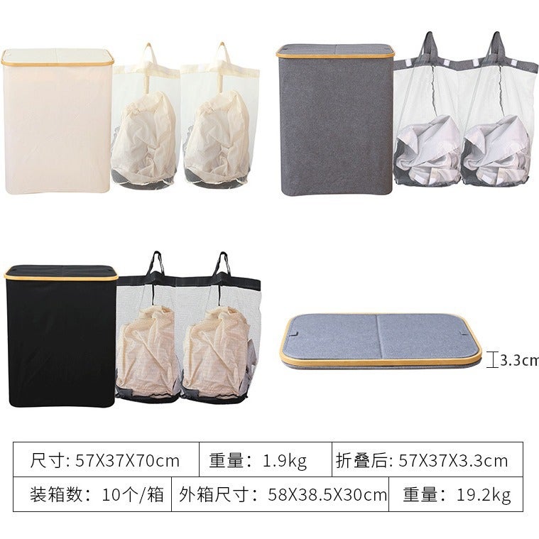 Dirty Clothes Basket Bedroom With Inner Bag With Lid Foldable Bamboo And Wood Dirty Clothes Storage Basket Bathroom Large Dirty Clothes Basket - Image 3