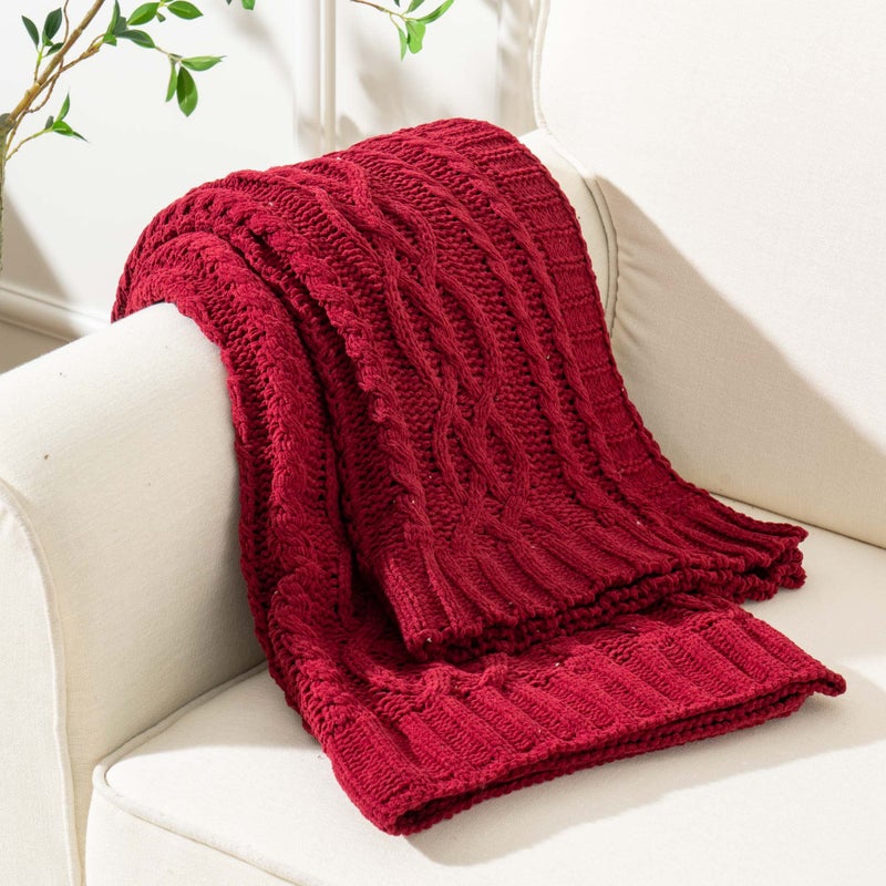 Battilo Christmas Dark Red Throw Blanket for Couch, Bed, Sofa, 51"x67", Woven Chenille Knit Throw Blankets, Gift Blanket, Cozy Warm Decorative Textured Throw Blanket for Living Room - Image 3