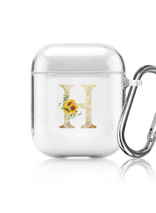 Stylizedd Classic Clear printed Case for Apple Airpods 2 / 1 Soft TPU Gel Thin Transparent Flexible Cover - Custom Monogram Initial Letter Mandala Floral Pattern Alphabet - H (Clear ) - Image 1