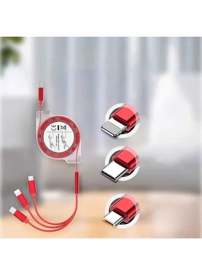 Blue 2 Pack 3 In 1 كابل شاحن قابل للسحب Lightning Micro USB Type C لأجهزة iPhone وAndroid - Image 3