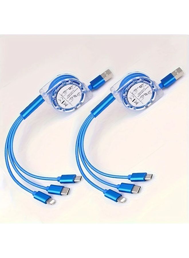 Blue 2 Pack 3 In 1 كابل شاحن قابل للسحب Lightning Micro USB Type C لأجهزة iPhone وAndroid - Image 1
