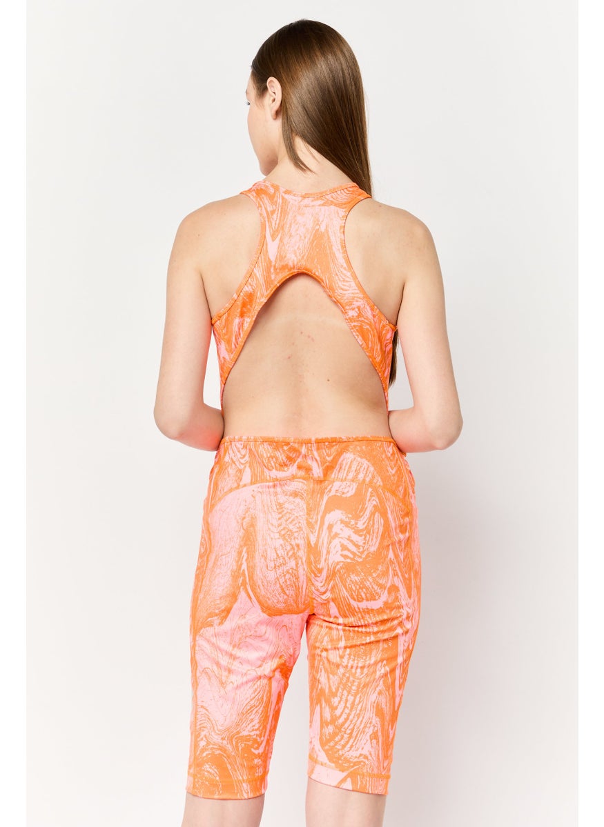 adidas By Stella McCartney Women One Piece Non Padded Brand Logo Swimsuits, Coral Orange  - Image 4