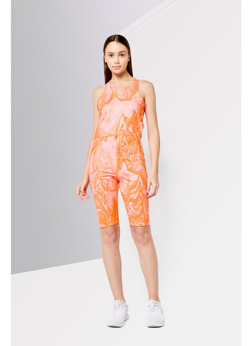 adidas By Stella McCartney Women One Piece Non Padded Brand Logo Swimsuits, Coral Orange  - Image 1