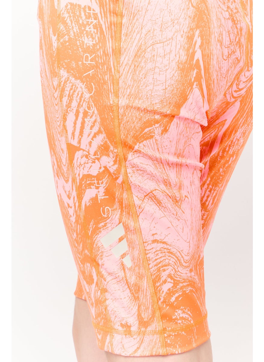 adidas By Stella McCartney Women One Piece Non Padded Brand Logo Swimsuits, Coral Orange  - Image 3