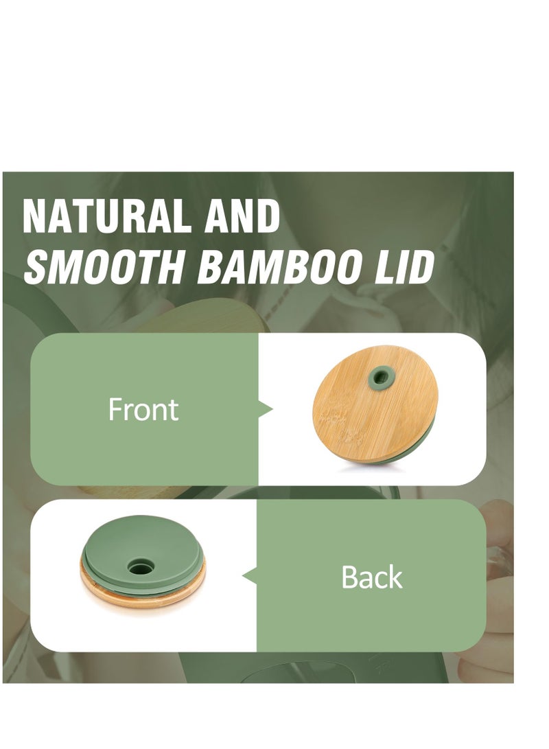 SYOSI كوب زجاجي بسعة 32 أونصة مع غطاء وشفاطة، زجاجات مياه زجاجية مع مقبض، كوب زجاجي مع علامة زمنية وغلاف سيليكون، يناسب حاملي الأكواب، خالٍ من BPA - زيتوني - Image 4