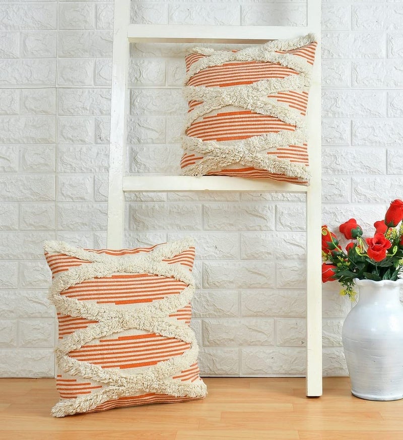 pepme pepme Tufted Diamond 2 Blocks Across Cushion Cover Orange 16x16 inches  - Image 1