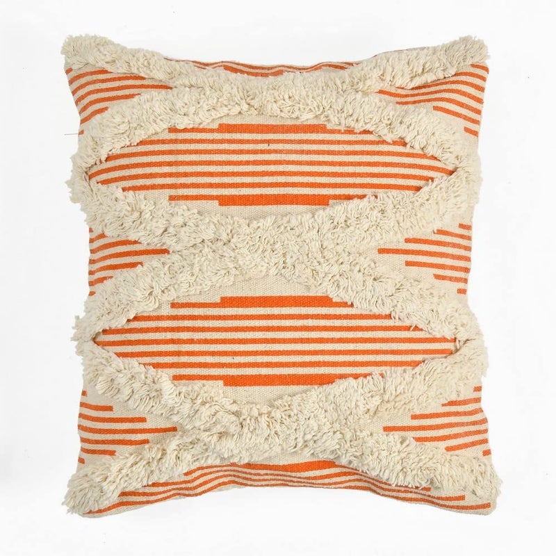 pepme pepme Tufted Diamond 2 Blocks Across Cushion Cover Orange 16x16 inches  - Image 2