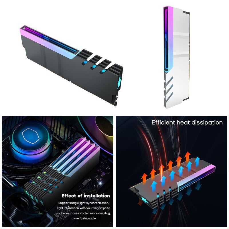 الوسادة المبردة السوداء ARGB 5V 3 دبوس لتبريد لوحة الأم والذاكرة وبطاقة الفيديو - Image 3