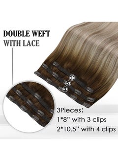 Full Shine Ombre Hair Extensions Clip In Human Hair Dark Brown Roots Ash Brown Mix Medium Blonde Lace Weft Clip In Hair Extensions Balayage Real Human Hair 3Pcs 60 Grams 18 Inch  - Image 4