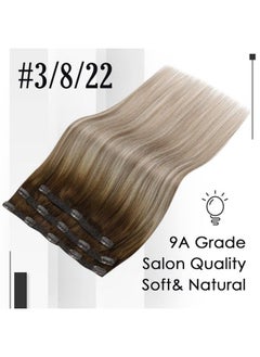 Full Shine Ombre Hair Extensions Clip In Human Hair Dark Brown Roots Ash Brown Mix Medium Blonde Lace Weft Clip In Hair Extensions Balayage Real Human Hair 3Pcs 60 Grams 18 Inch  - Image 3