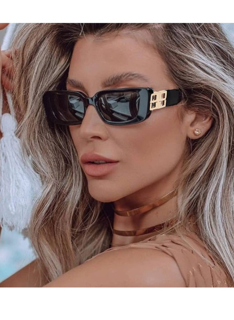 SYOSI Retro Rectangle Sunglasses Women and Men Vintage Small Square Sun Glasses Protection Glasse, UV400 Protection Glasse, Vintage Driving Glasses 90’s Fashion Narrow Square Frame - Image 2