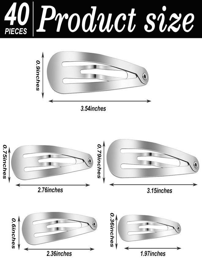 WILLBOND 40 Piece Barrettes Women Snap Hair Clips Women Large Metal Snap Nonslip Hair Clip Accessories, 3.5 Inch, 3.1 Inch, 2.8 Inch, 2.4 Inch, 2 Inch(Silver) - Image 2