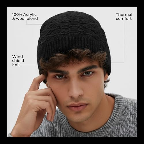Lifelong Beanie Cap for Men | Woolen Winter Cap for Men & Women | Thermal Wear Beanie | Stylish Soft Winter Cap for Boys & Girls | Warm Woollen Head Cap || Black - Image 2