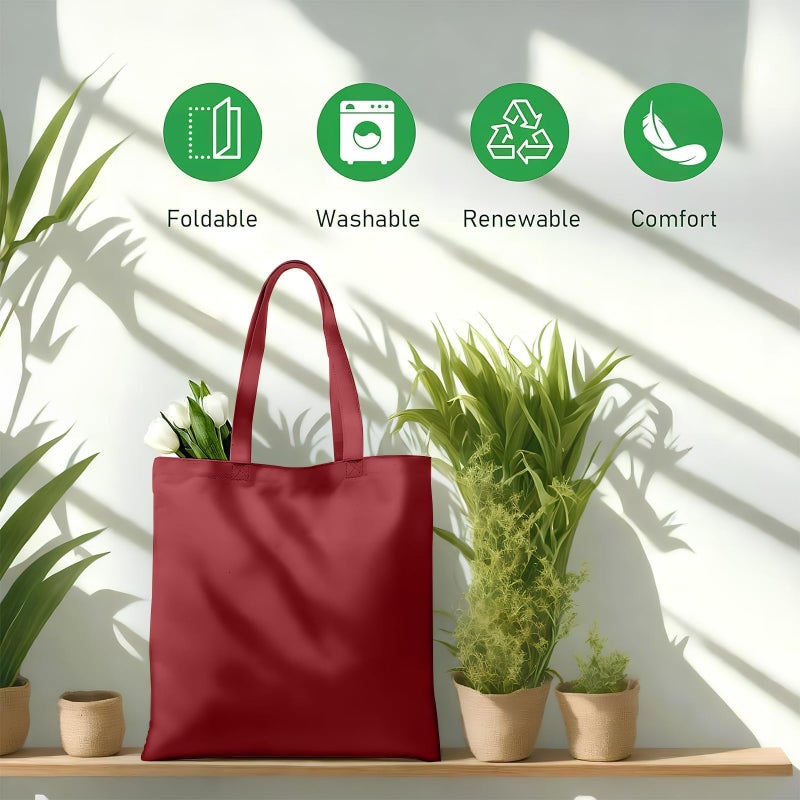MOLOVA 1 Pack Available Premium Canvas Reusable Tote Gift Bags,Made of Natural Canvas with Handle,Work,DIY,Shopping(Red) - Image 4