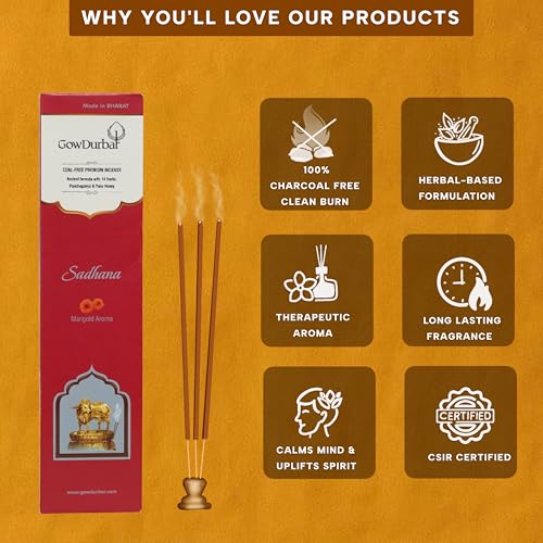 GOW DURBAR GowDurbar Sadhana Marigold Flower Agarbatti 90g (Pack of 2) | Organic Incense Sticks with Panchagavya & Pure Honey | Floral Aroma for Pooja, Yoga & Meditation - Image 3
