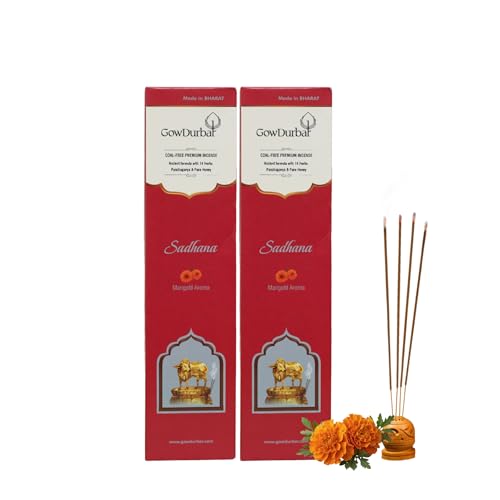 GOW DURBAR GowDurbar Sadhana Marigold Flower Agarbatti 90g (Pack of 2) | Organic Incense Sticks with Panchagavya & Pure Honey | Floral Aroma for Pooja, Yoga & Meditation - Image 1